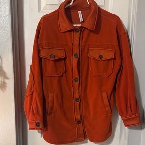 Zenana Outfitters Rust Orange Button-Front Fleece Shirt Jacket